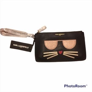 NWT Karl Lagerfeld large cat design Wristlet